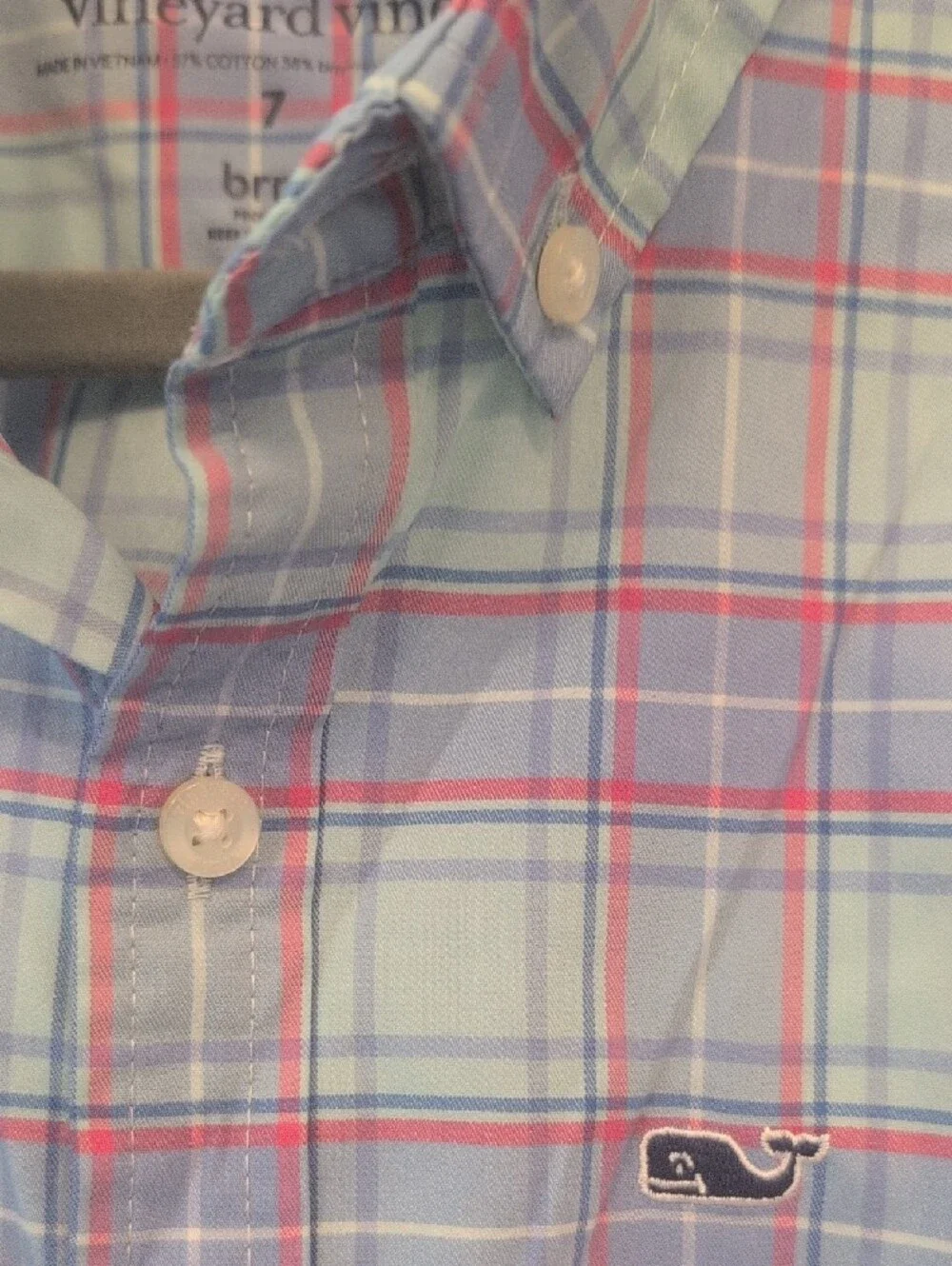 Vineyard Vines Performance Preppy Plaid Button-Down Shirt Size 7